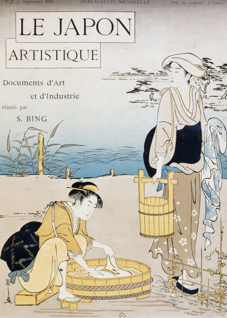 Femmes lavant dans la rivière, couverture par Firmin Gillot, Le Japon Artistique, documents d