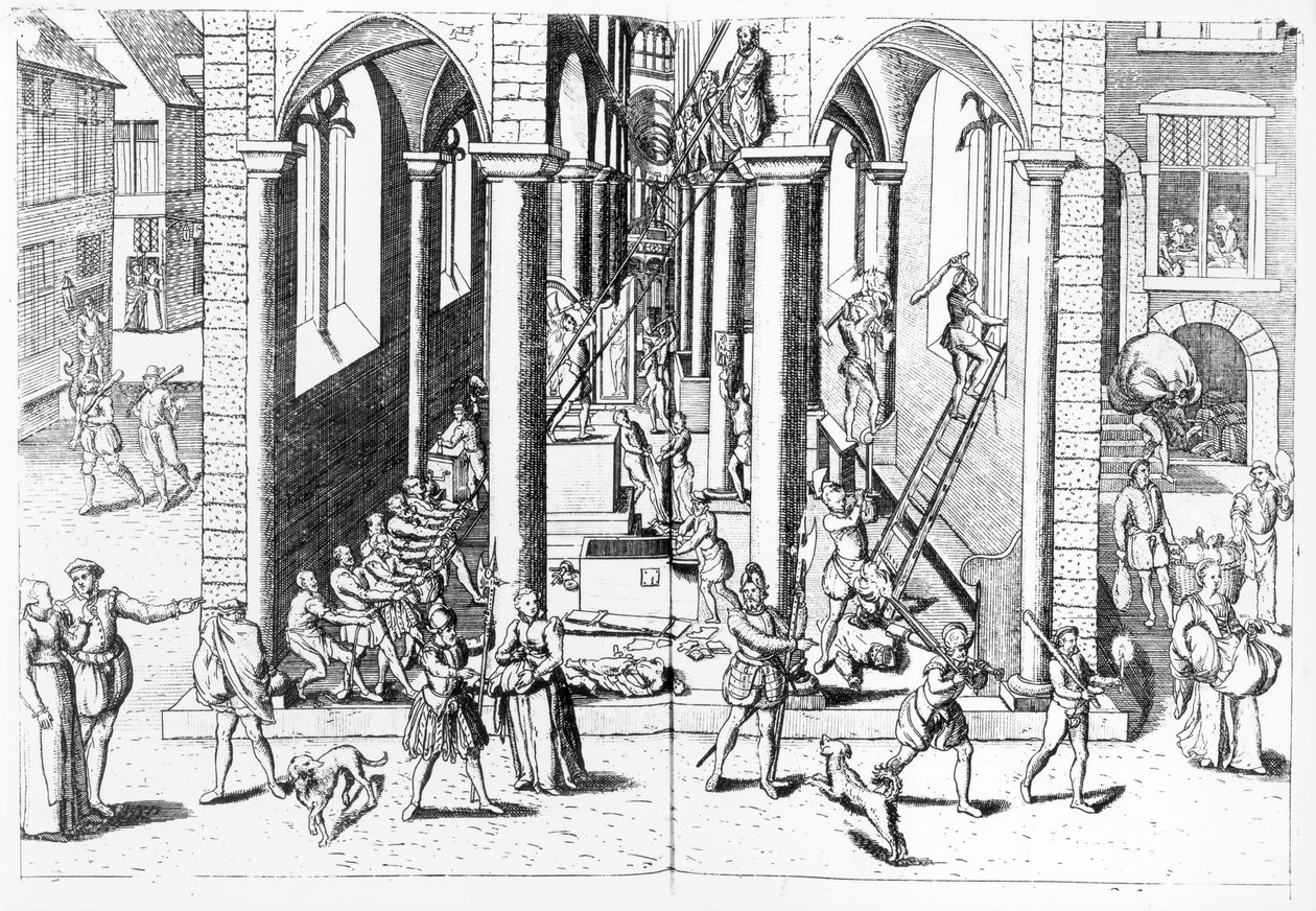 Les calvinistes détruisant des statues dans les églises catholiques, 1566 - Flemish School