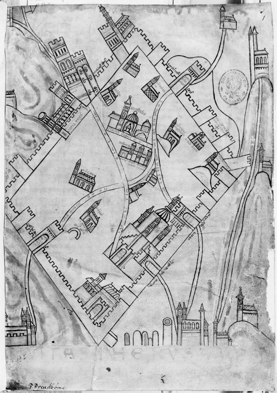 Carte de la ville de Jérusalem, avant 1167 - Flemish School
