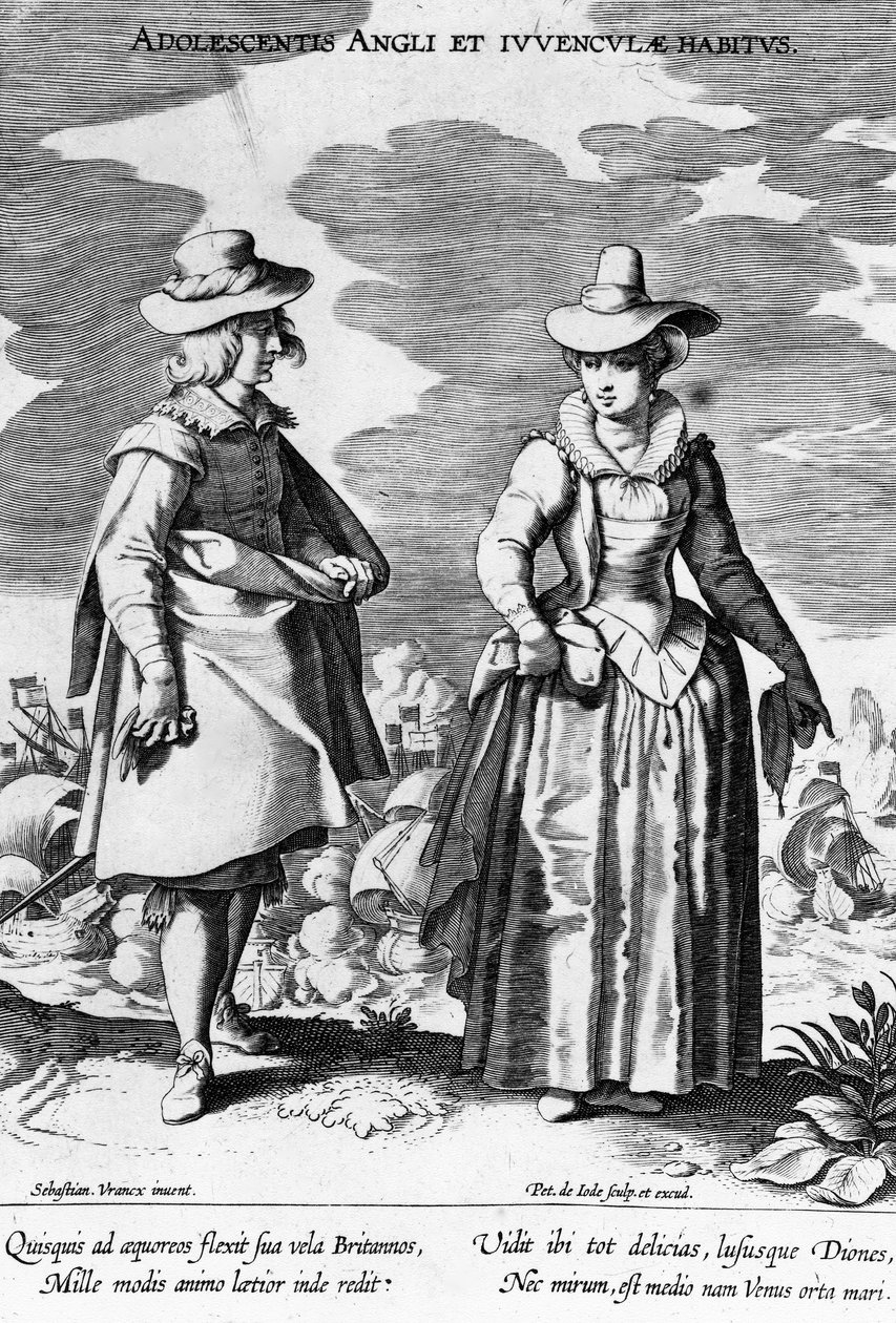 Adoloscentis Angli, tiré de Habitus Vararium Gentium Ornatus, réalisé par Peiter de Jode I d