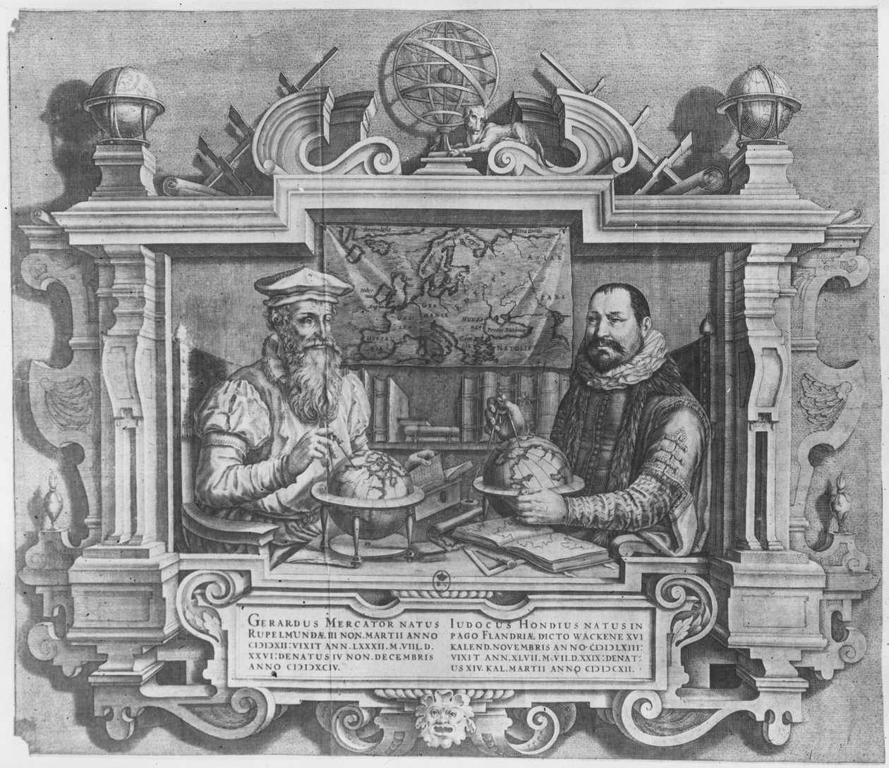 Double portrait de Gerard Mercator et Jodocus Hondius gravé pour inclusion dans la série d