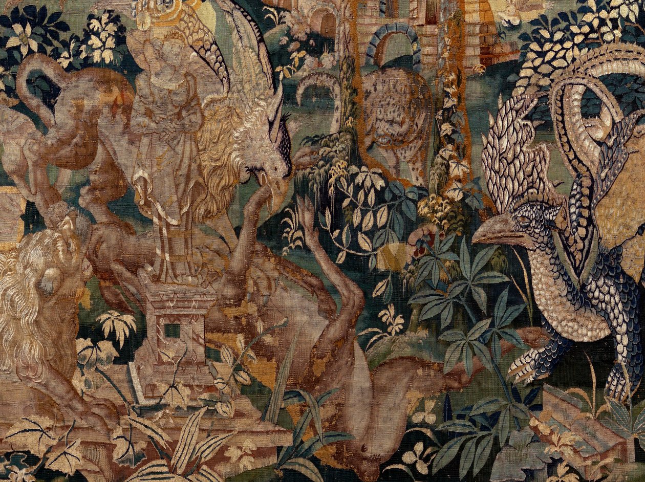 Paysage avec pergola et grands animaux, avec 2 colonnes - Flemish School