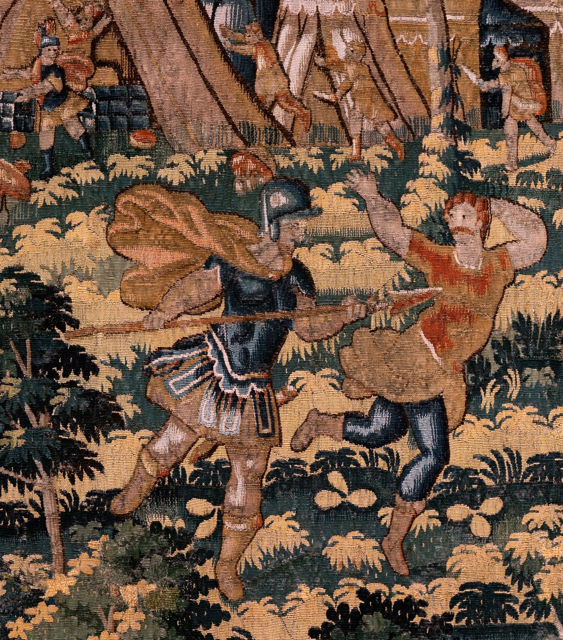 Tapisserie flamande. Série Histoire de Cyrus. N° V Combat entre deux guerriers et mort de Cyrus. Anonyme, basé sur Michiel Coxcie. Atelier Anvers. Soie et laine. Ca 1590 - Flemish School