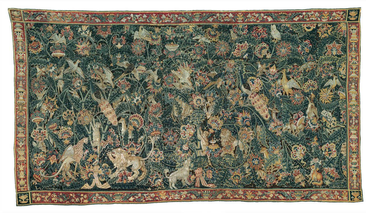 Grande feuille de verdure avec animaux et oiseaux - Flemish School