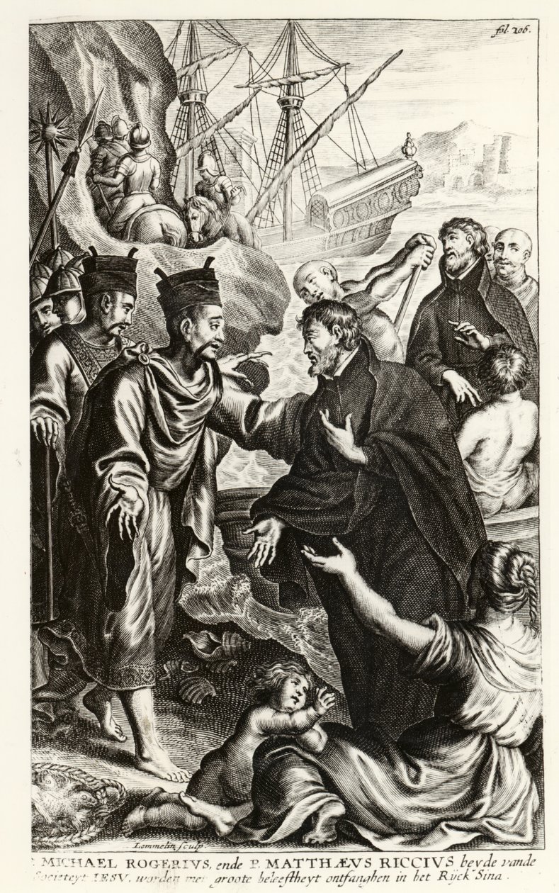 Michael Rogerius (1543-1607) et Matthaeus Riccius (1552-1610) arrivant sur la côte de Chine, illustration d