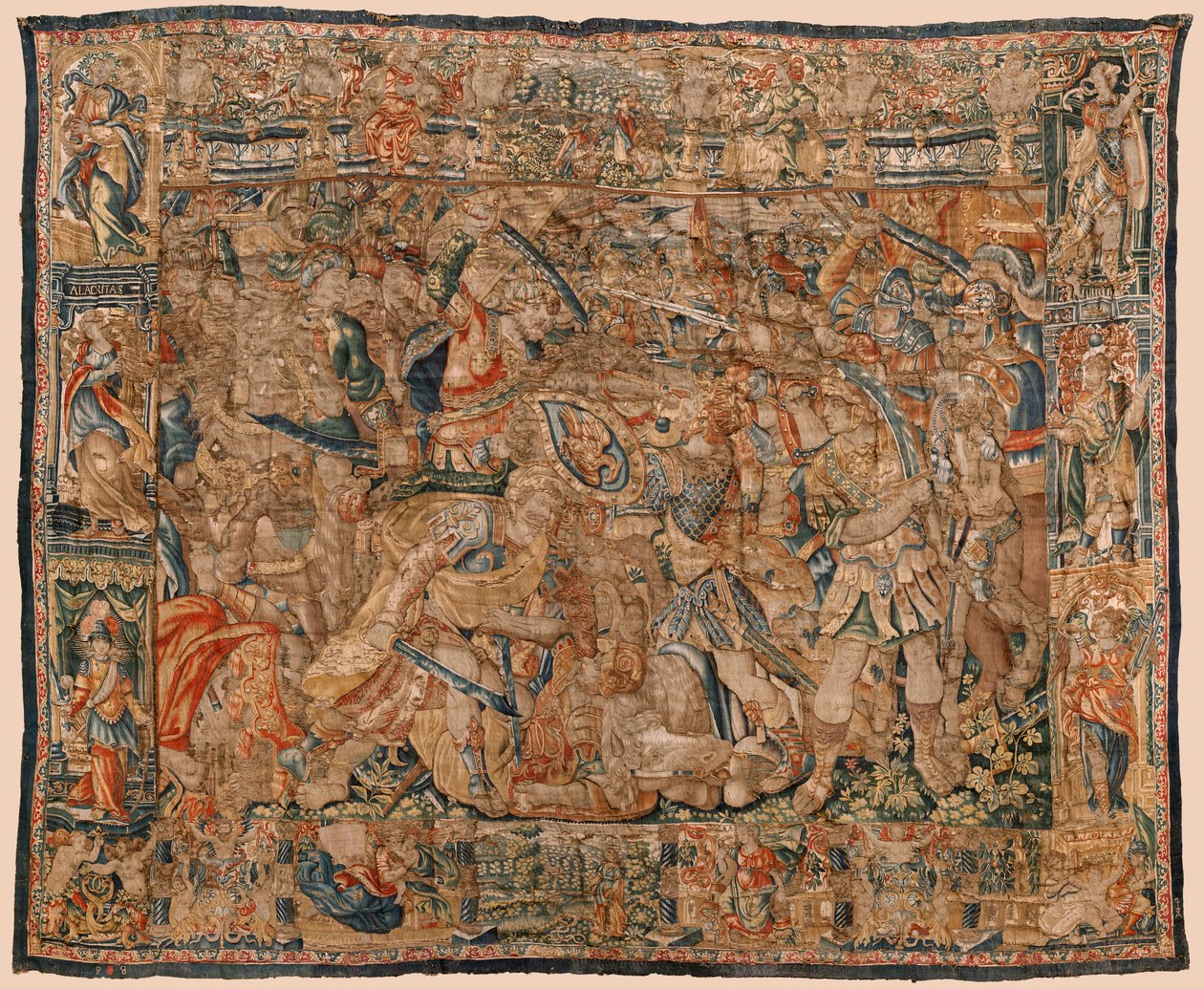 Musée paroissial des tapisseries (Museo Parroquial de Tapices de Pastrana). Tapisserie flamande. Combat entre Alexandre et Darius à Ipsos. Bruxelles. Laine et soie. 16ème siècle. 510x419cm. - Flemish School