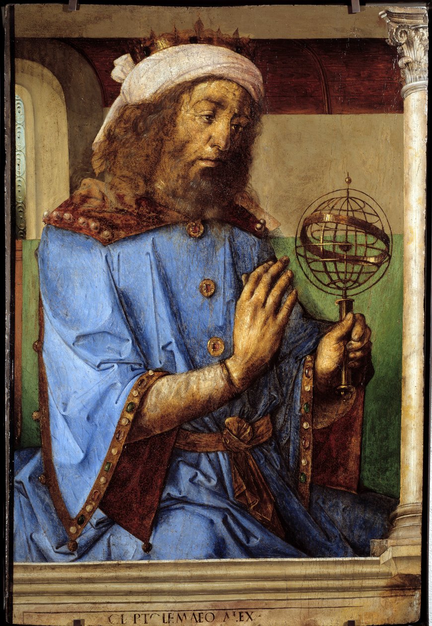 Portrait de Ptolémée (Claudius Ptolemaeus, ca. 90-168), astronome grec. Peinture de Pedro Berruguete (ca. 1450-avant 1504) et Juste de Gand (1435-1480) - Flemish School