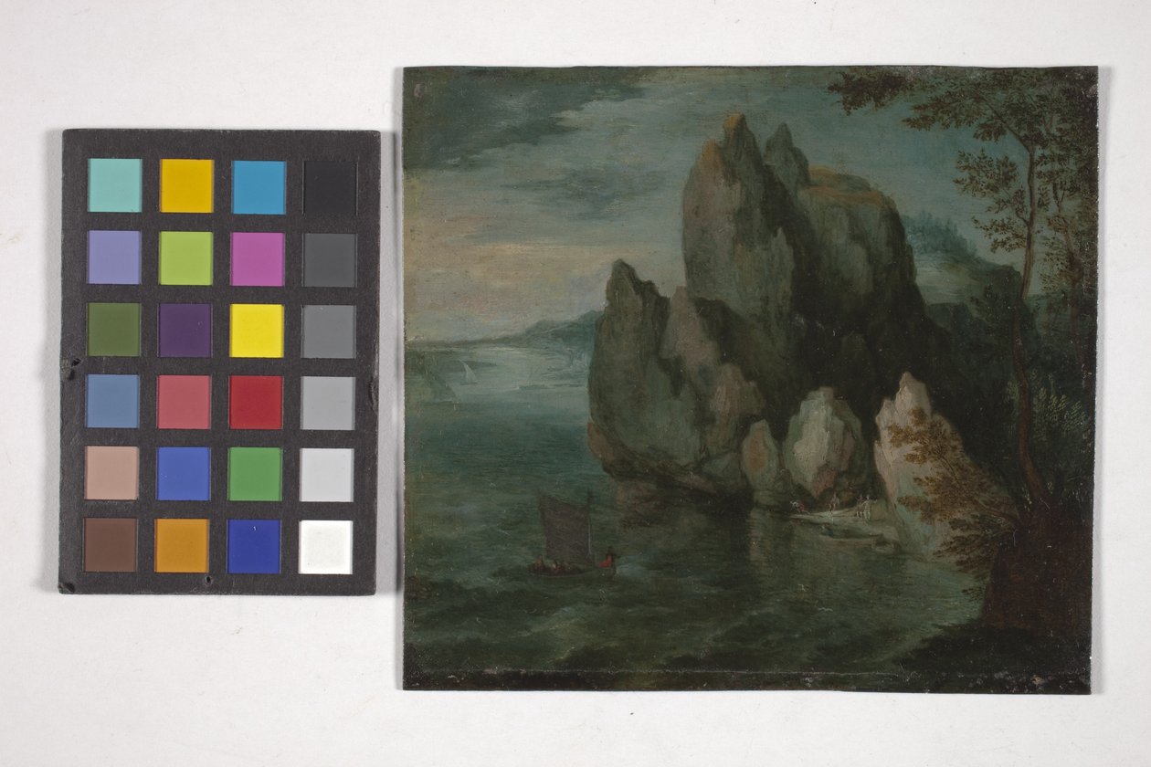 Paysage marin avec une haute falaise - Flemish School
