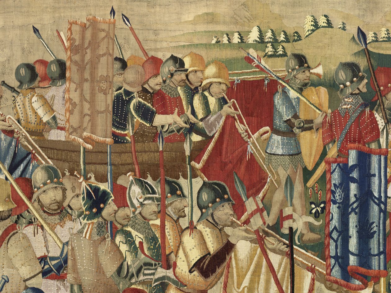 Tapisserie montrant les conquêtes du roi Alphonse V de Portugal, Tournai. (détail) - Flemish School
