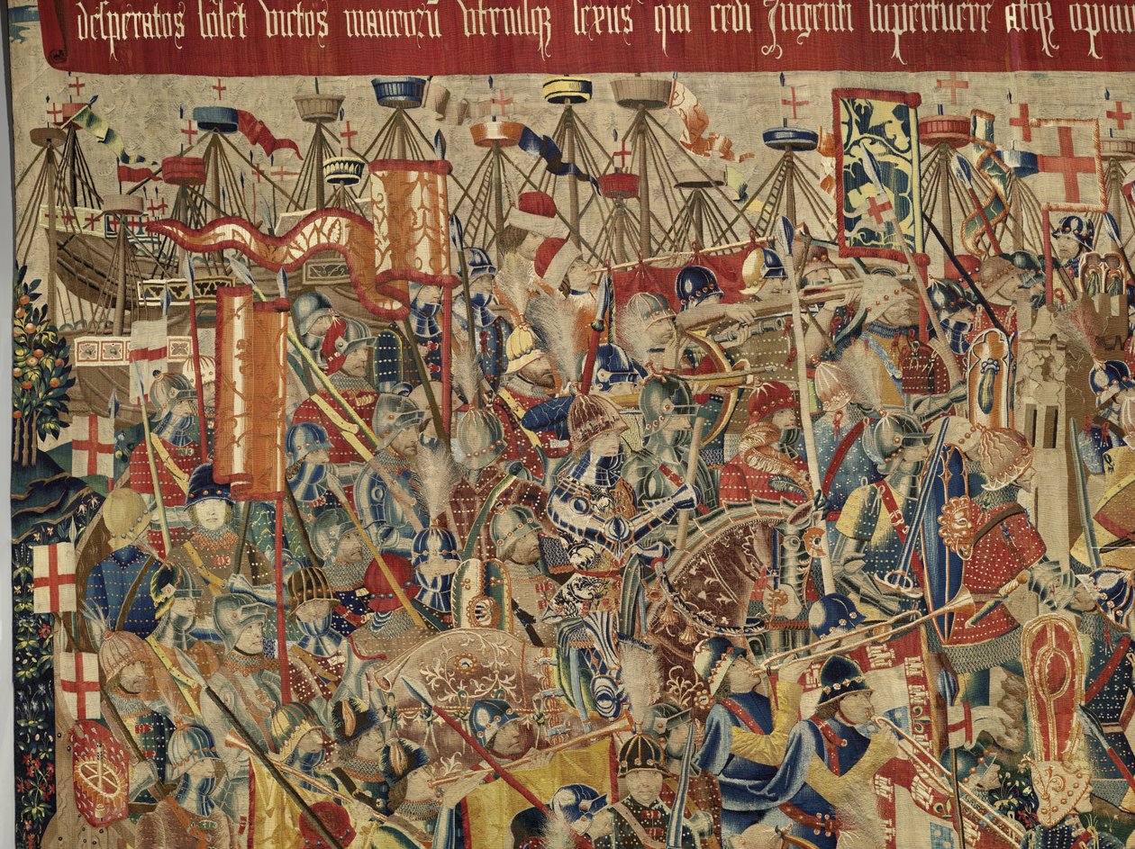 Tapisserie montrant les conquêtes du roi Alphonse V de Portugal, Tournai. (détail) - Flemish School