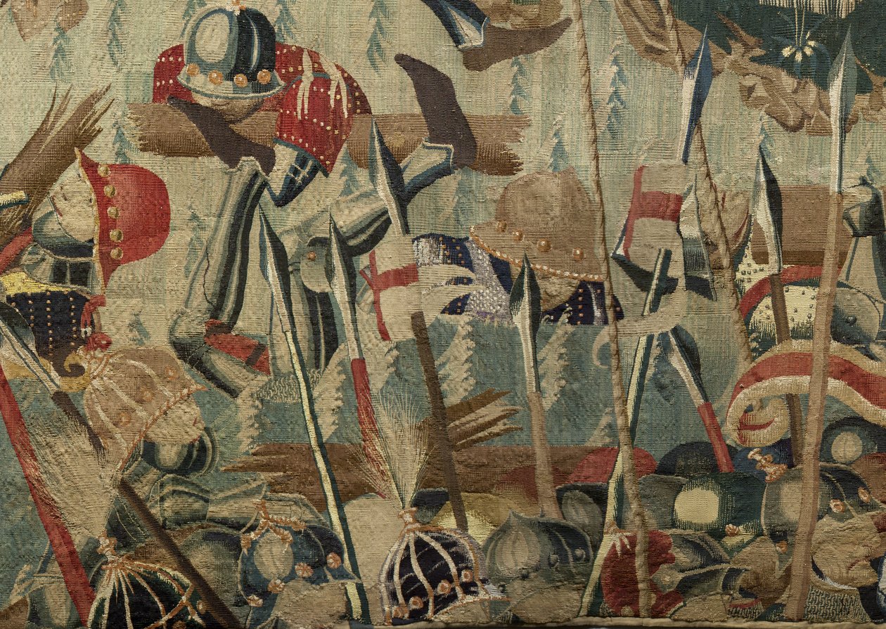 Tapisserie montrant les conquêtes du roi Alphonse V de Portugal, Tournai. Détail. - Flemish School