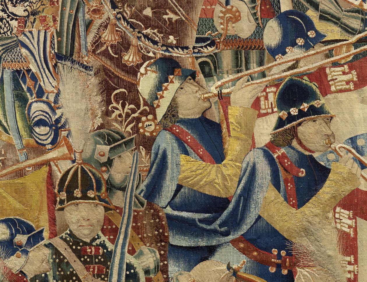 Tapisserie montrant les conquêtes du roi Alphonse V de Portugal, Tournai. Détail. - Flemish School