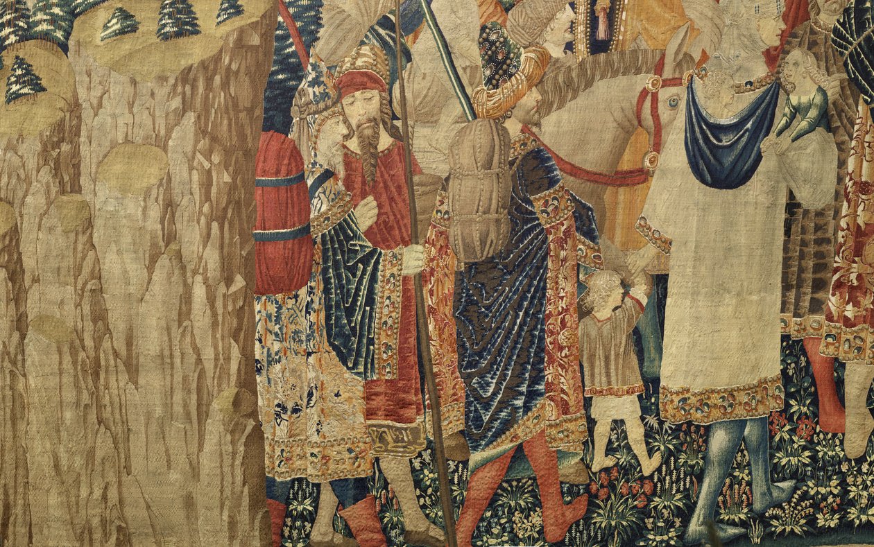 Tapisserie montrant les conquêtes du roi Alphonse V de Portugal, Tournai. Détail. - Flemish School