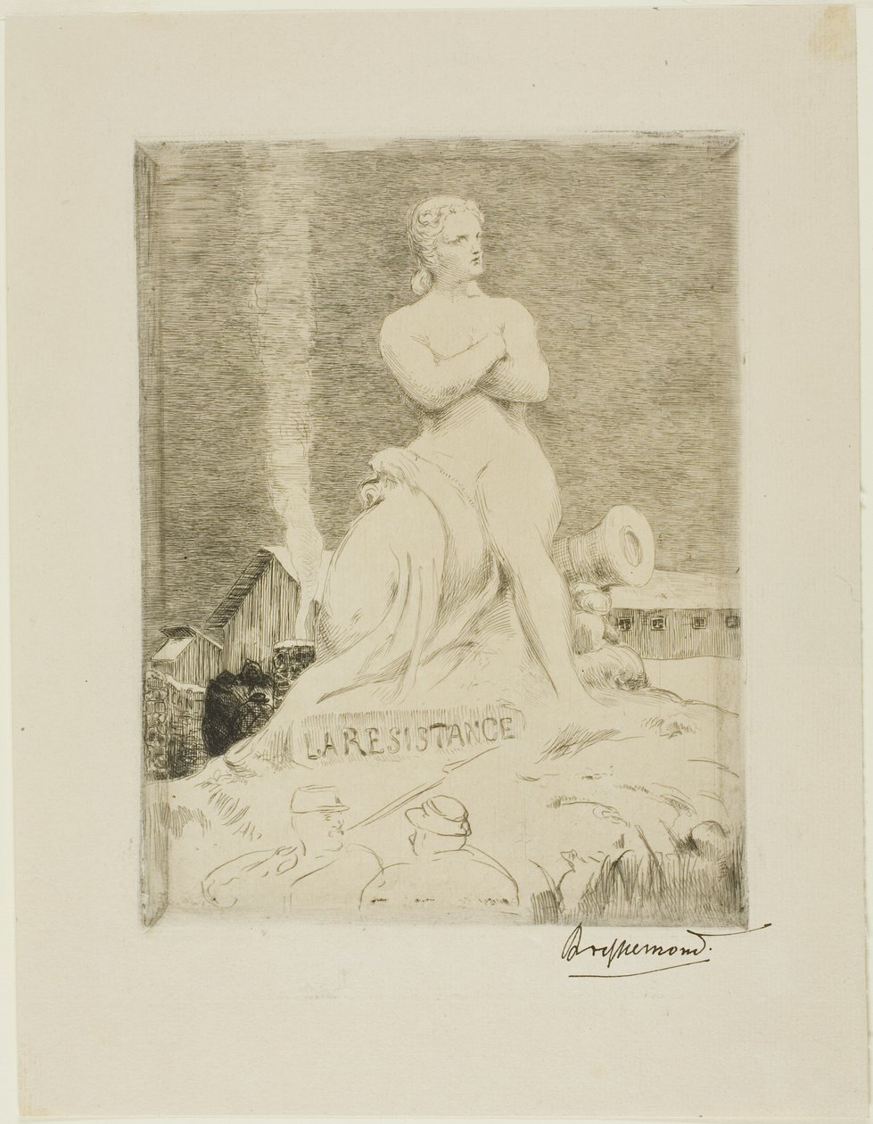 La statue de la Résistance par Falguière, planche quatre du Siège de Paris, 1870 - Félix Henri Bracquemond