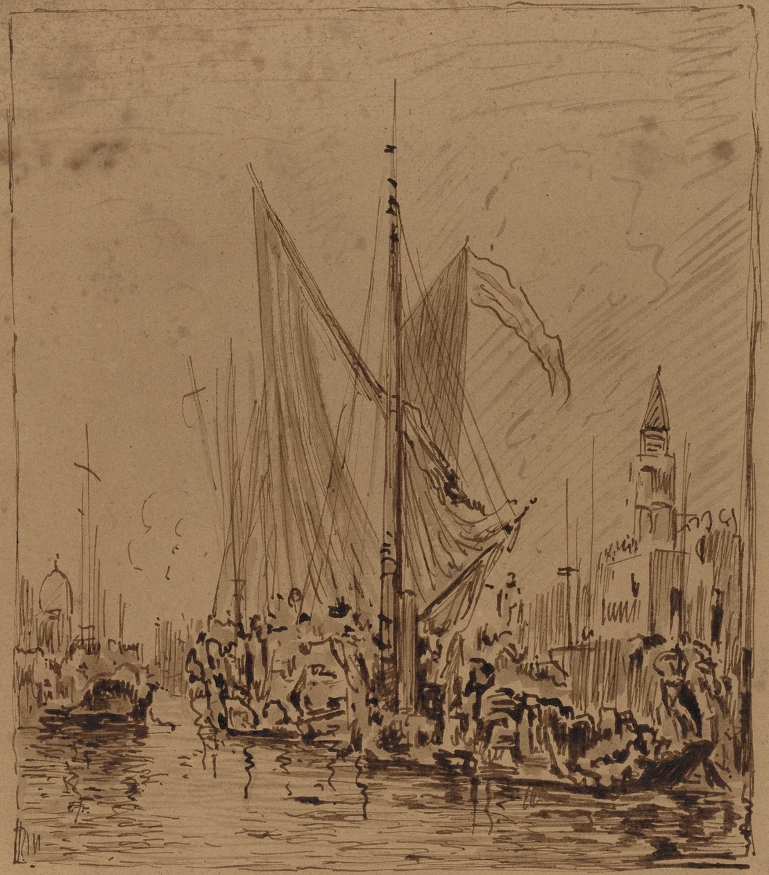 Bateaux et gondoles devant la Piazza San Marco - Félix Ziem