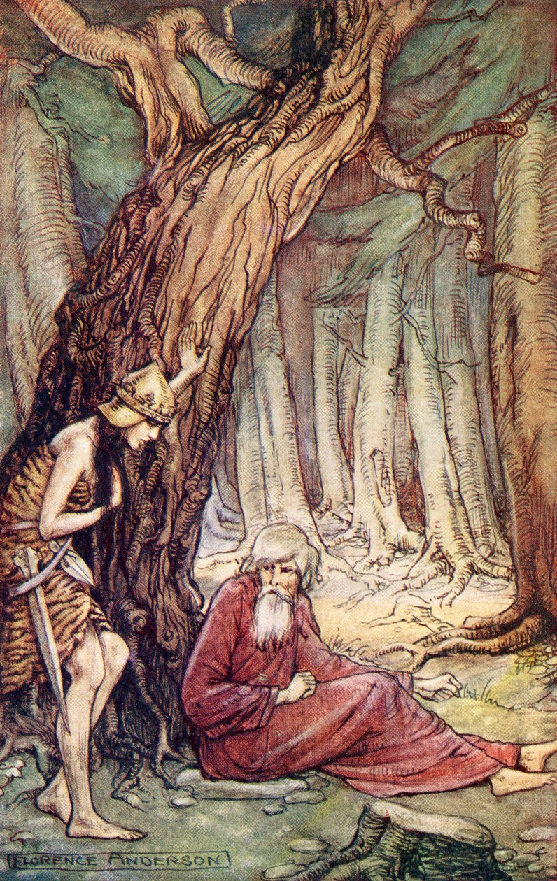 Boadicée et le druide, du poème Boadicée de William Cowper, de Lecture de romans historiques, publié en 1914 - Florence Anderson