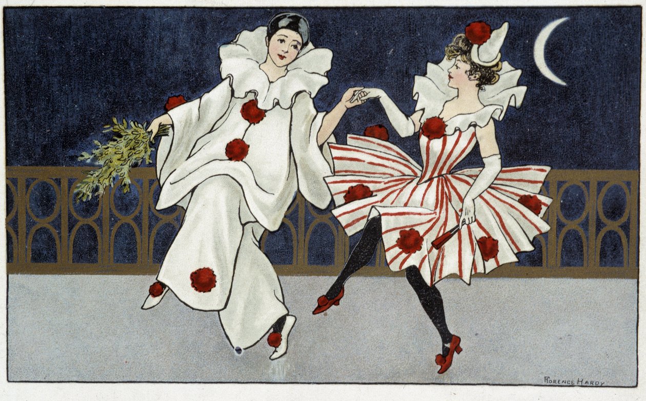 Pierrot et Colombine dansant au clair de lune - dess. par Florence Hardy, début 20e siècle - Florence Hardy