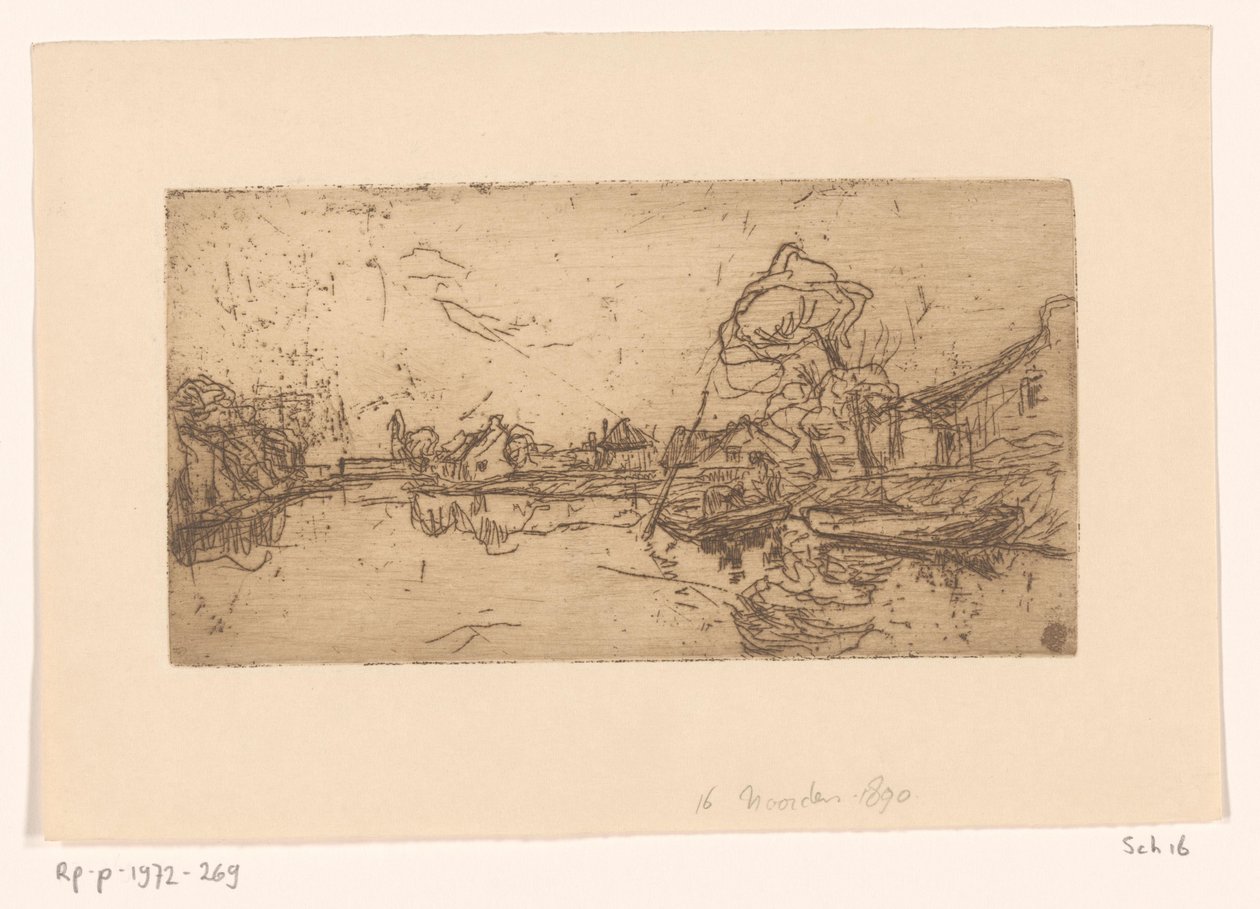 Vue de rivière avec des figures dans un bateau - Floris Verster