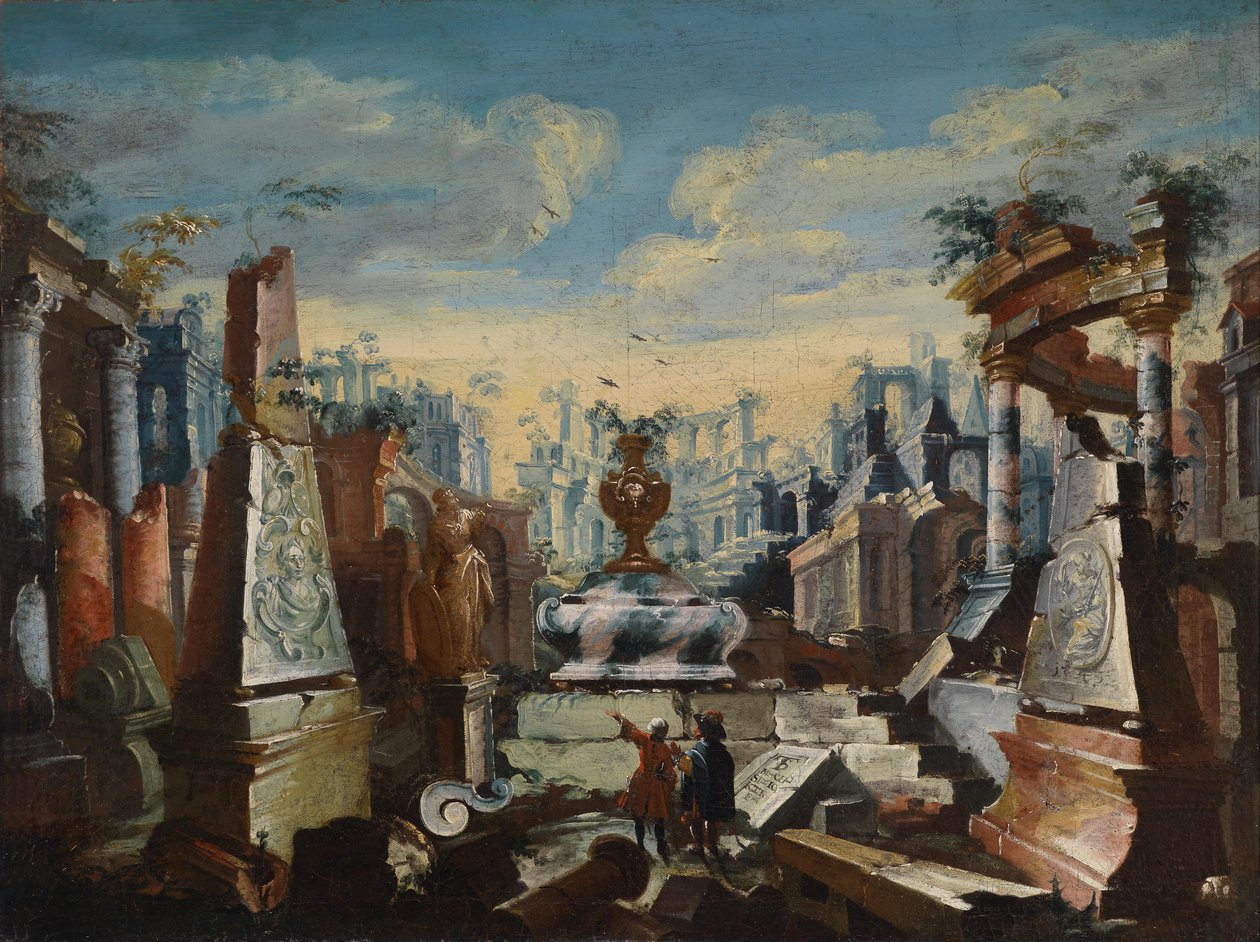 Deux hommes contemplant des ruines antiques - Antonio Stom
