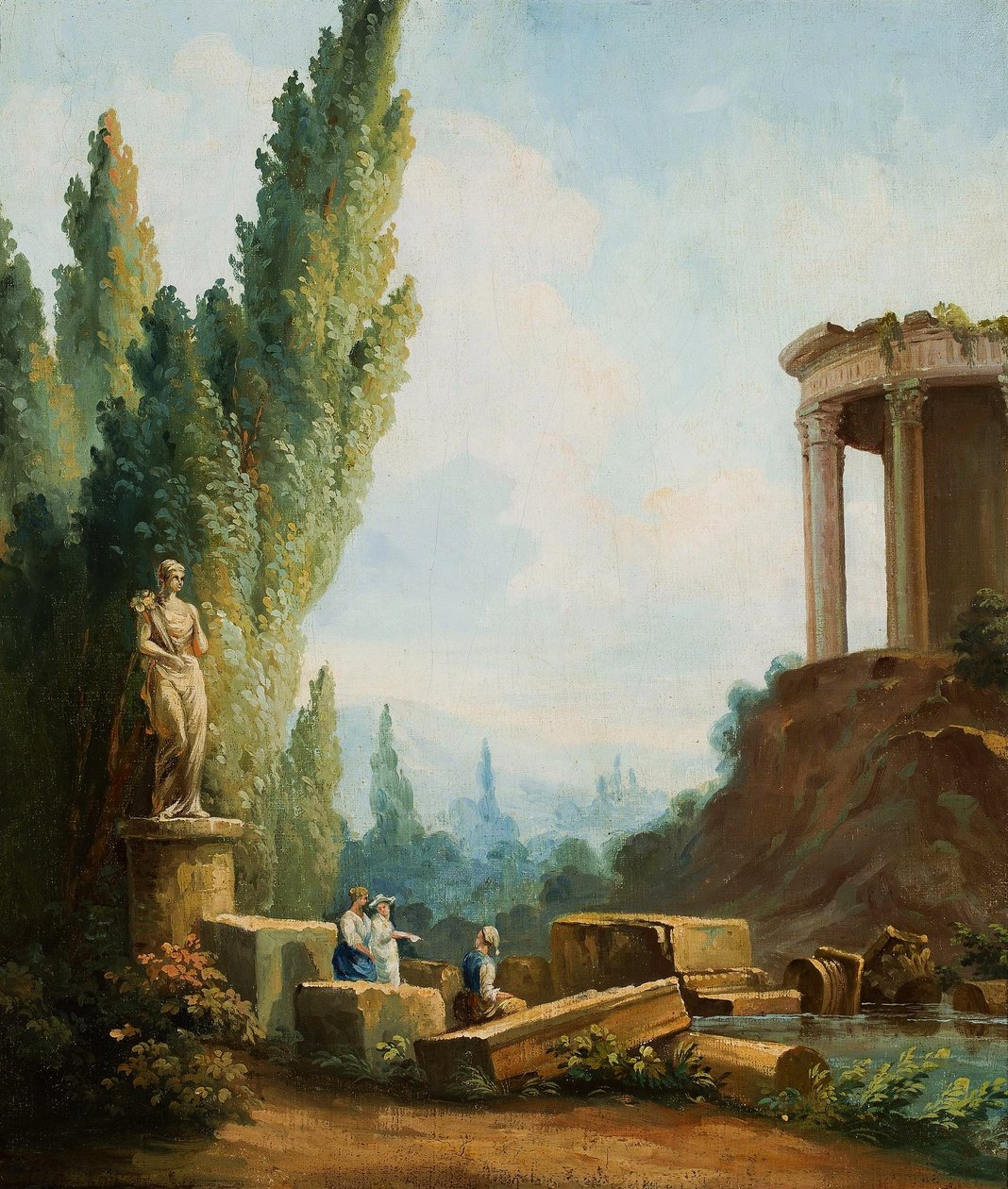 Paysage avec les ruines du temple de la Sibylle à Tivoli - Follower of Hubert Robert