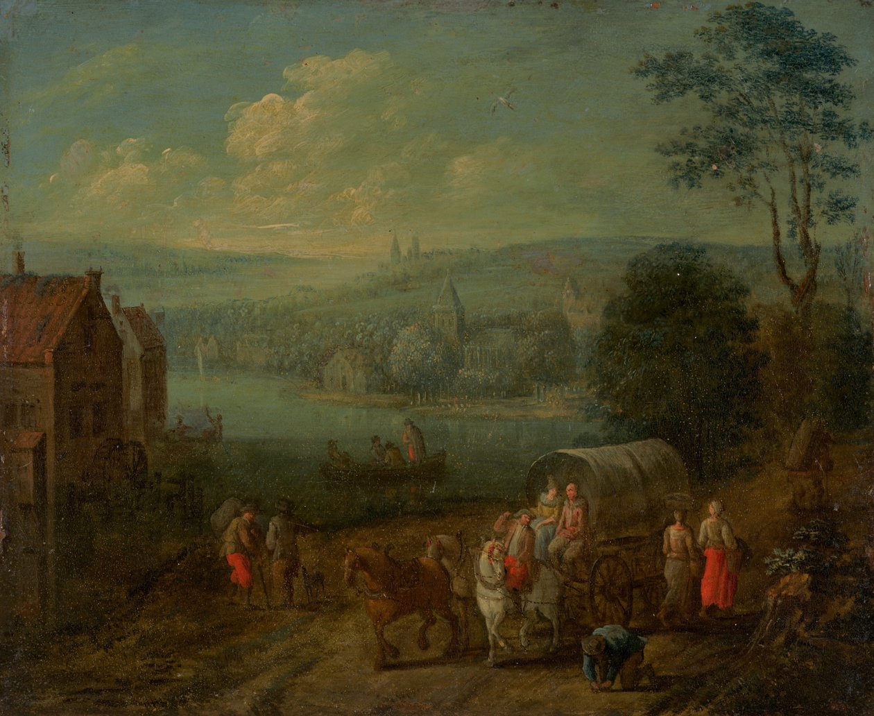 Paysage fluvial avec villages et voyageurs [verso] - Follower of Peeter Gysels