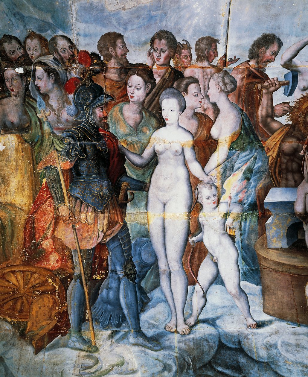 Henri II et Diane de Poitiers, fresques dans la tour dorée de Ligue, École de Fontainebleau, Château de Tanlay (16e-17e siècle), Bourgogne, France - Fontainebleau School