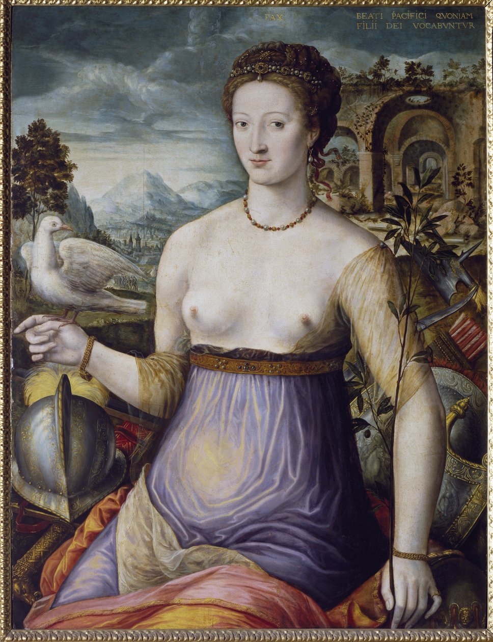 Allégorie de la Paix, ou Diane de Poitiers tenant une colombe. Portrait de la duchesse de Valentinois Diane de Poitiers (1499-1566), favorite du roi Henri II de France. Peinture de l