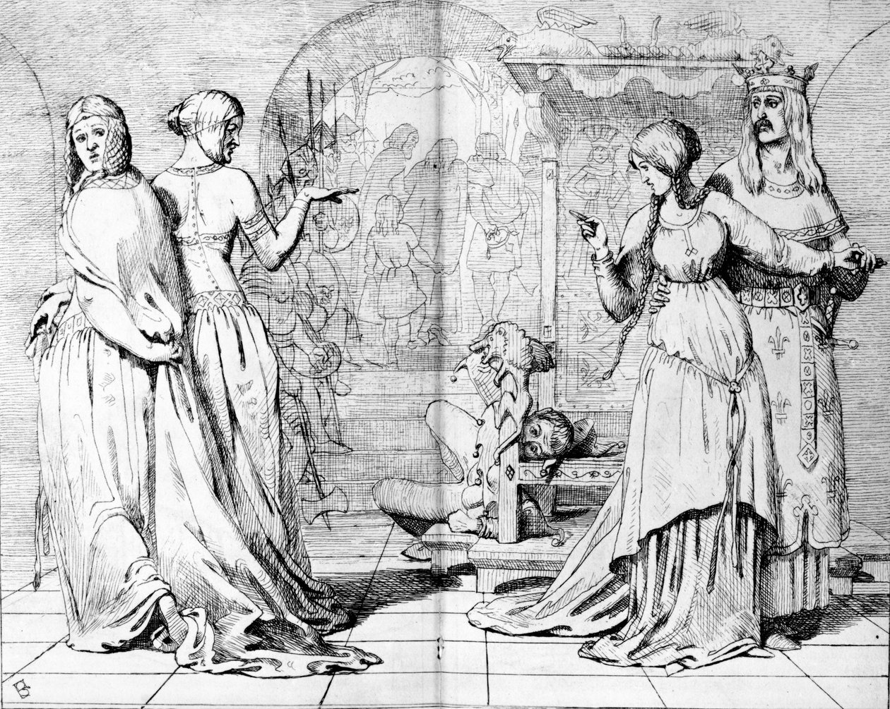 Cordelia emmenée par Goneril et Regan, illustration de 