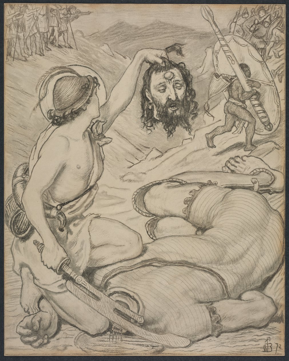 David et Goliath, dessin pour vitrail au Jesus College, Cambridge - Ford Madox Brown