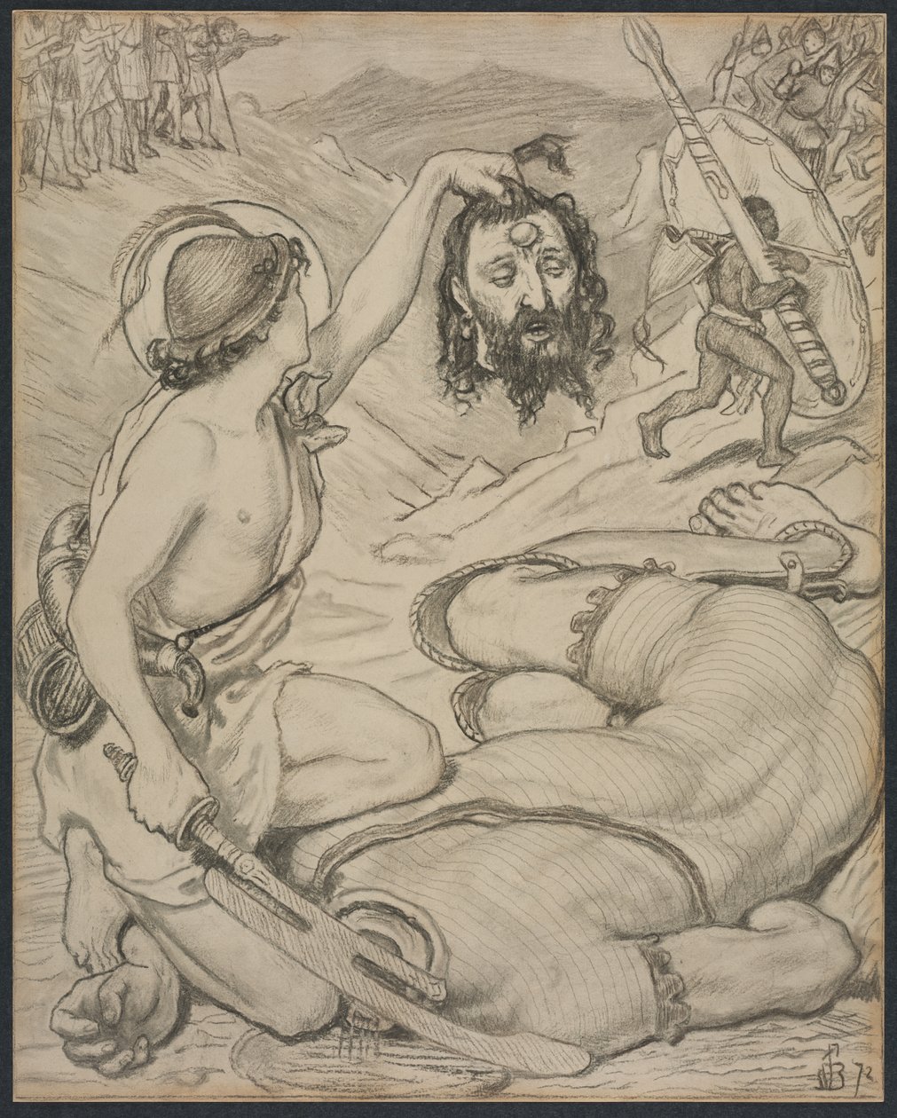 David et Goliath, dessin pour vitrail au Jesus College, Cambridge - Ford Madox Brown