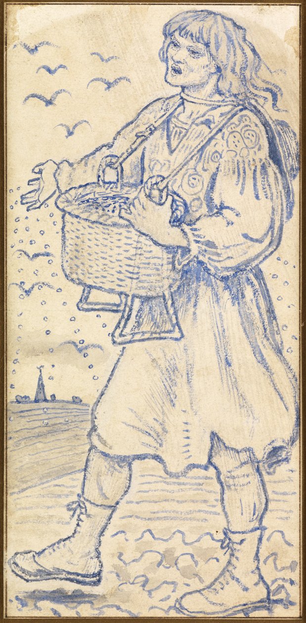 Novembre, le Semeur : Étude pour une tuile au Queens College Hall, Cambridge - Ford Madox Brown