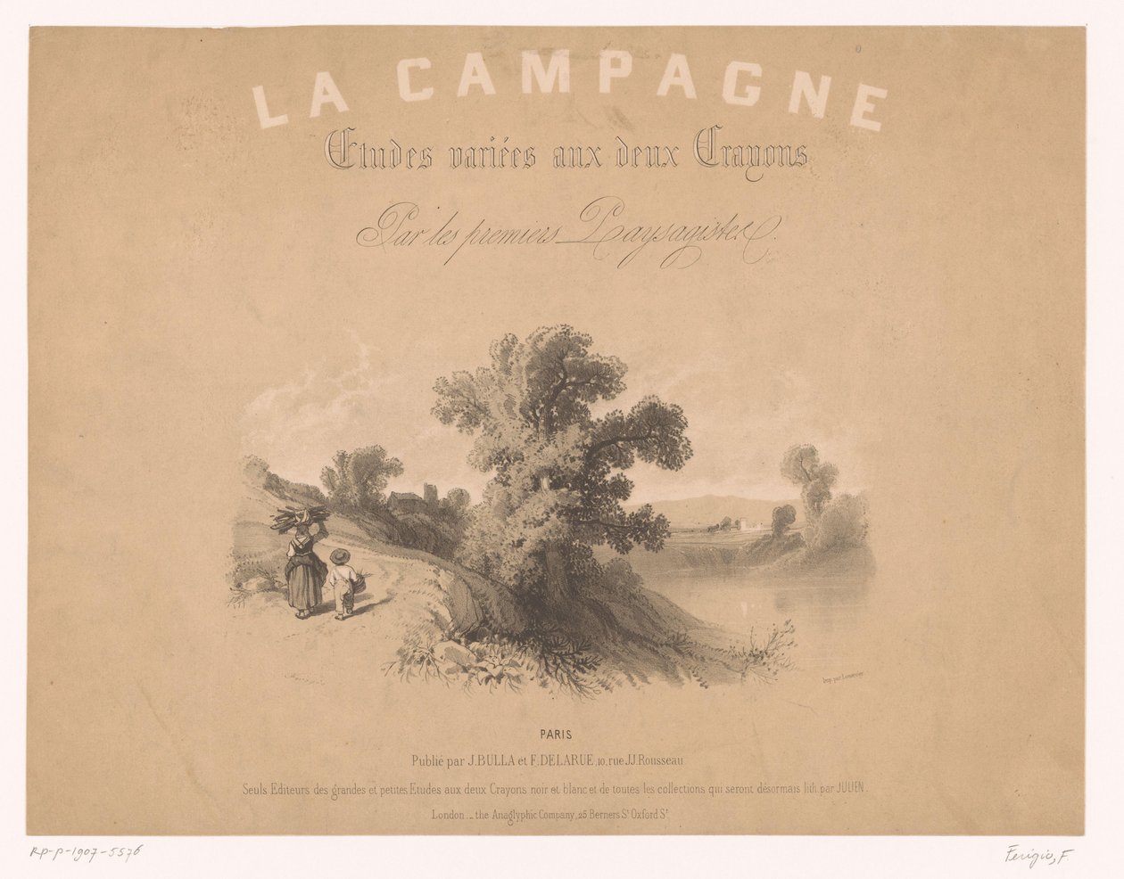 Page de titre pour : Études de scènes rurales avec deux types de craie - Fortuné Ferogio