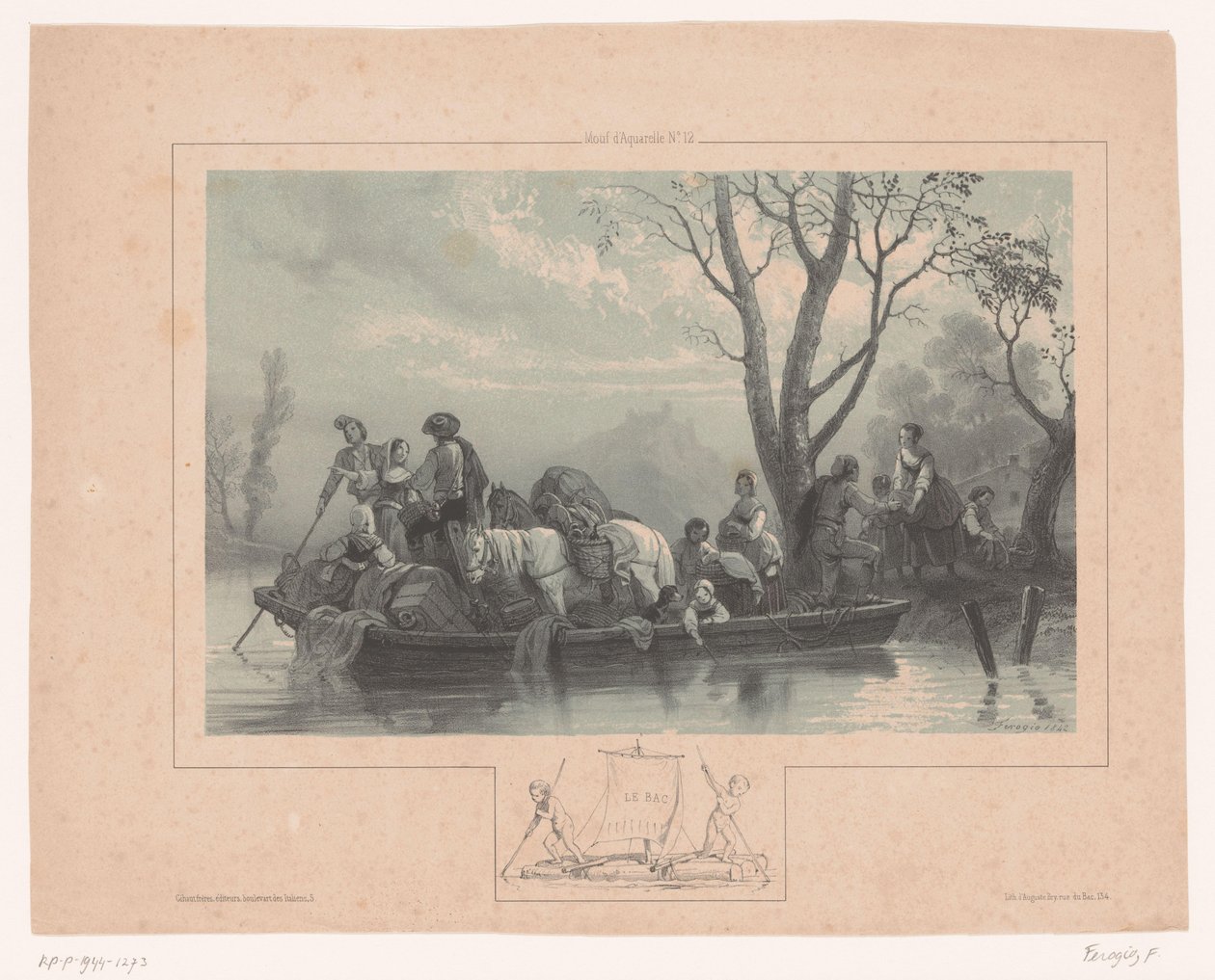 Bac avec chevaux et passagers - Fortuné Ferogio