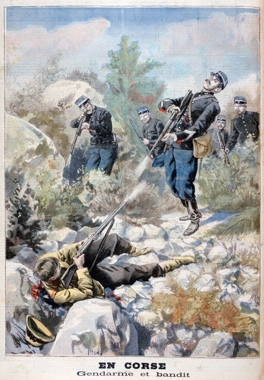 Une fusillade entre un bandit et la gendarmerie, Corse, 1898 - Fortuné Méaulle