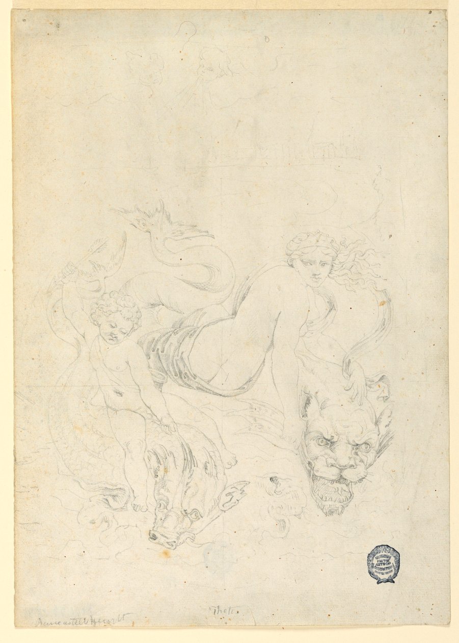Dessin, Thétis et Cupidon chevauchant un poisson, vers 1820 - Fortunato Duranti