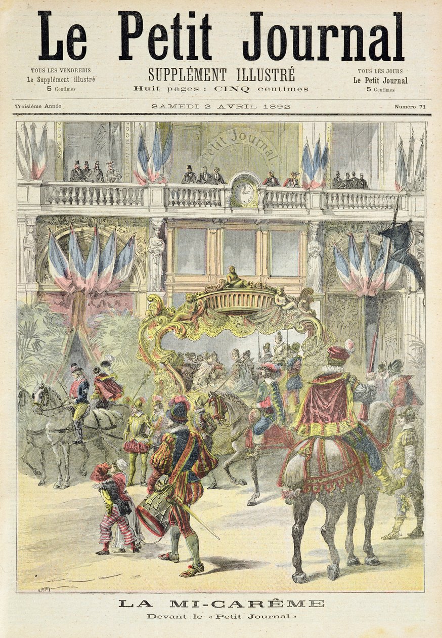 Page de titre représentant le défilé de la mi-carême devant les bureaux du Petit Journal, illustration du supplément illustré du Petit Journal, 2 avril 1892 - Fortune Louis Meaulle and Henri Meyer