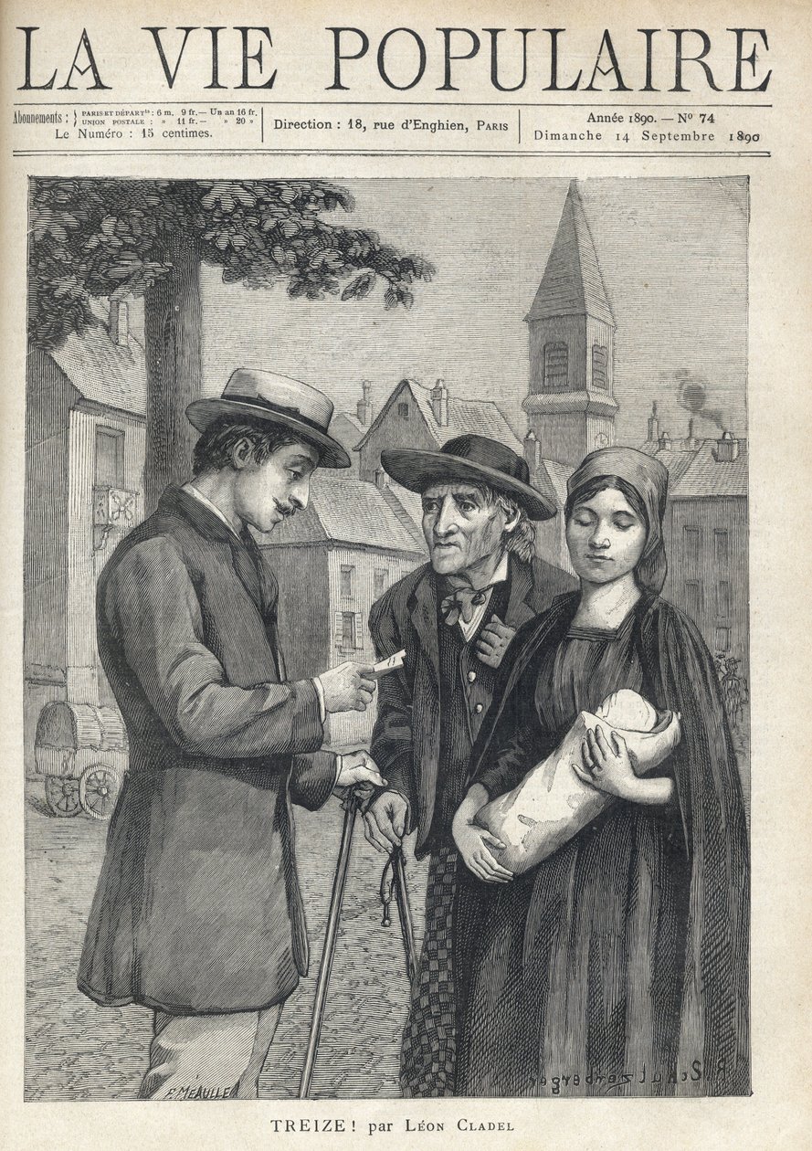 Une nourrice tenant un nouveau-né emmailloté, accompagnée de son père, un vieux paysan, avec un regard déterminé, rencontre un homme de la bourgeoisie, qui lit attentivement un papier, sur la place d