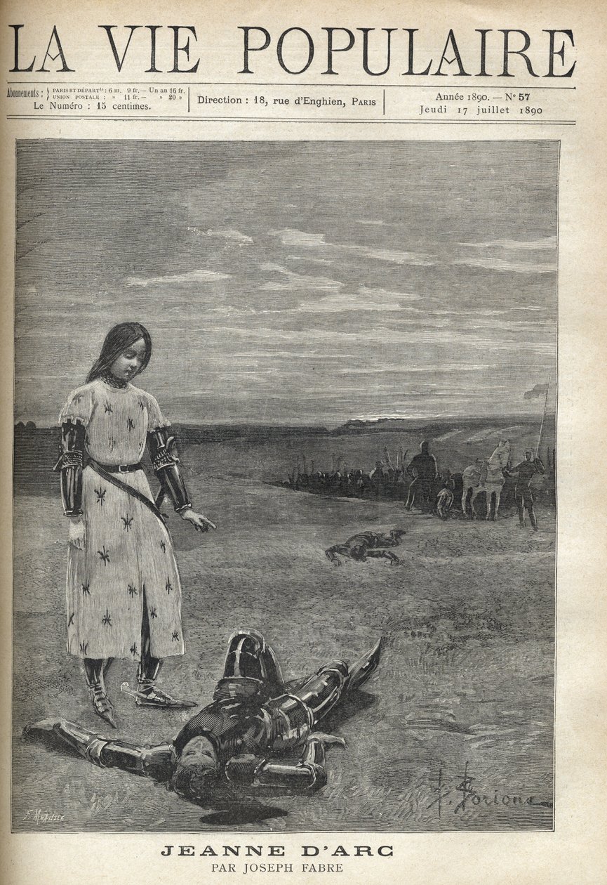 Devant la troupe de chevaliers armés, Jeanne d