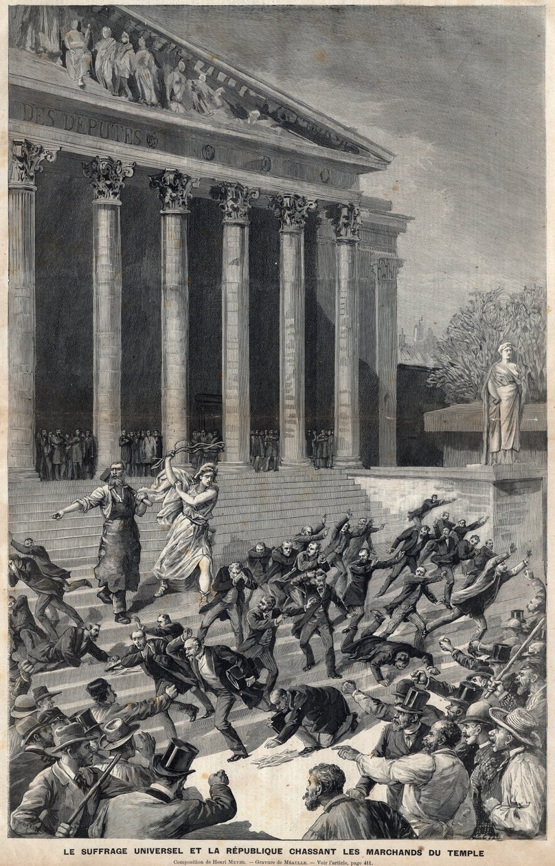 Suffrage universel et la République chassant les marchands du Temple - allégorie sur les suites de l