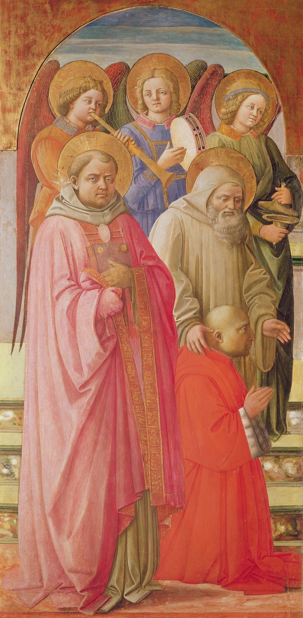 Triptyque représentant le Couronnement de la Vierge (panneau gauche : saints, anges musiciens et le cardinal agenouillé) - Fra Angelico