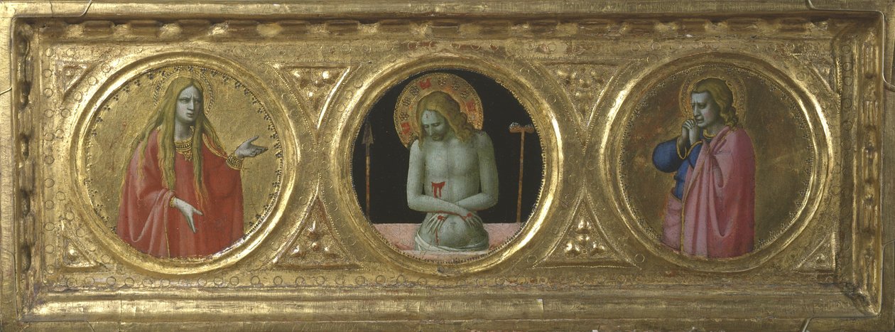 Christ en homme de douleurs flanqué de Sainte Marie-Madeleine et de Saint Jean l