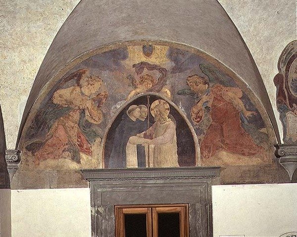 Le Christ accueille deux frères dominicains, lunette - Fra Angelico