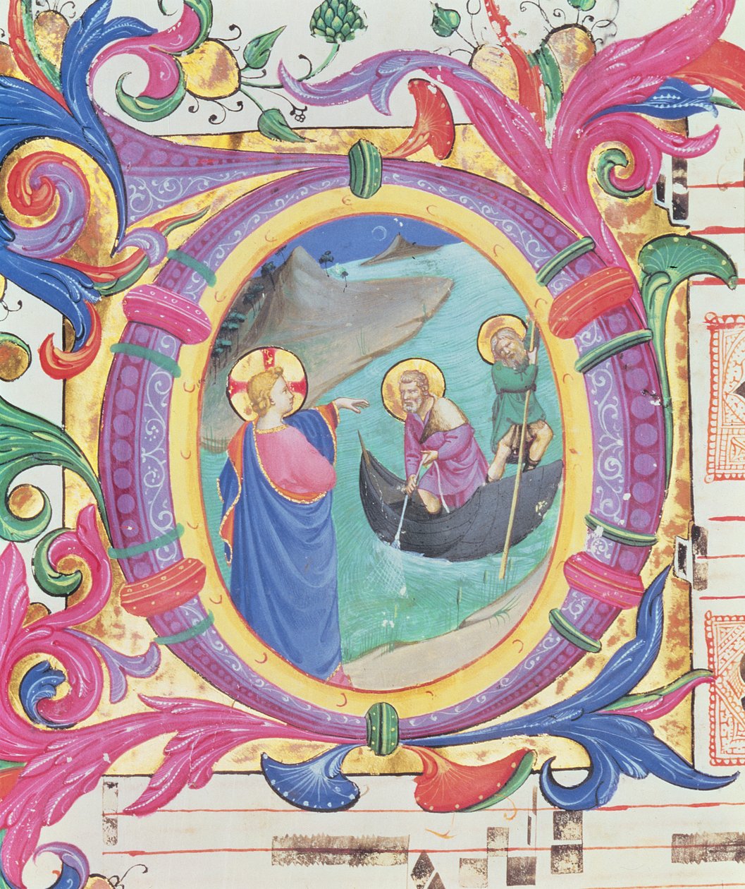 Missel 558 f.9r Initiale historiée O représentant la Pêche miraculeuse (détail) - Fra Angelico