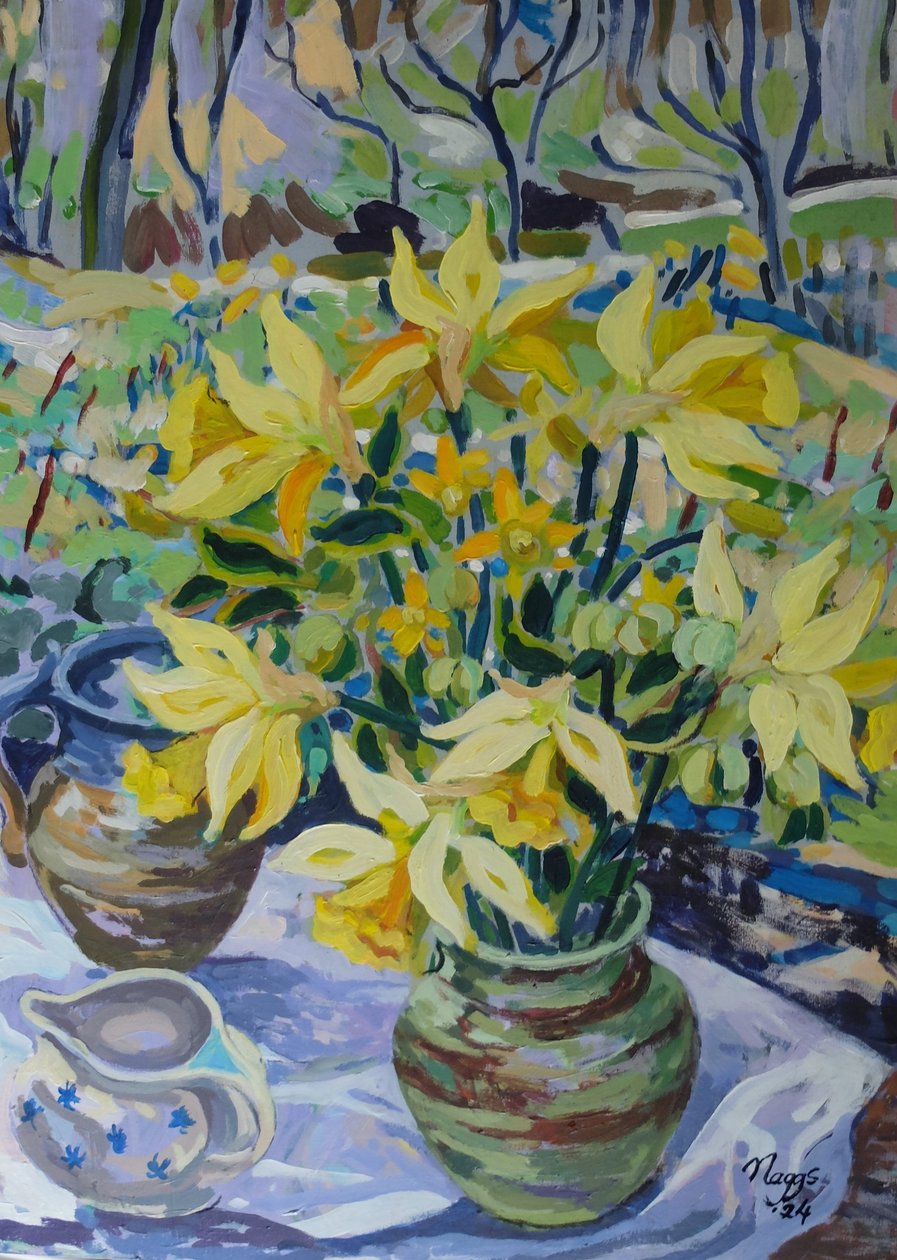 Premières jonquilles, 2024 (acrylique sur toile) - Frances Naggs
