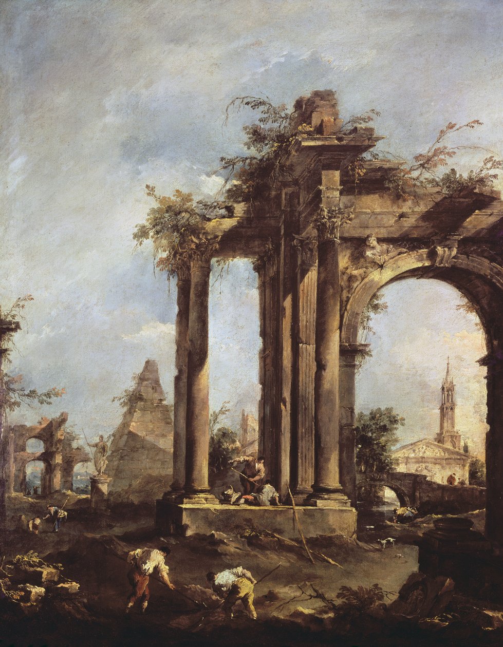 Capriccio avec ruines romaines, une pyramide et des figures, 1760-70 - Francesco Guardi