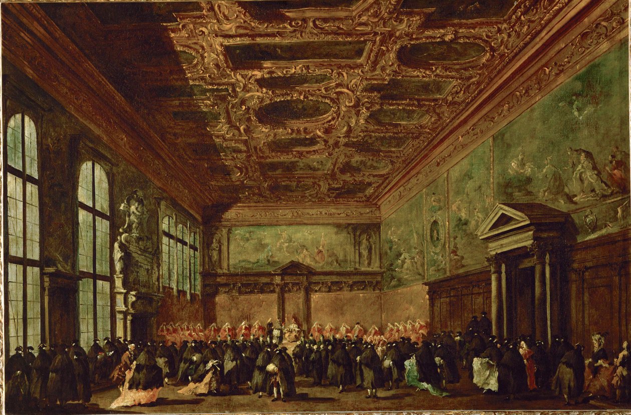 La salle du college au palais des Doges a Venise - La salle du conseil au palais des Doges, Venise ... - Francesco (circle of) Guardi