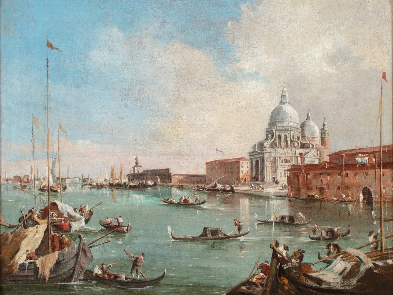 Le Grand Canal avec une vue de Santa Maria Della Salute et de la Dogana, vers 1800-50 (huile sur toile) - Francesco (follower of) Guardi