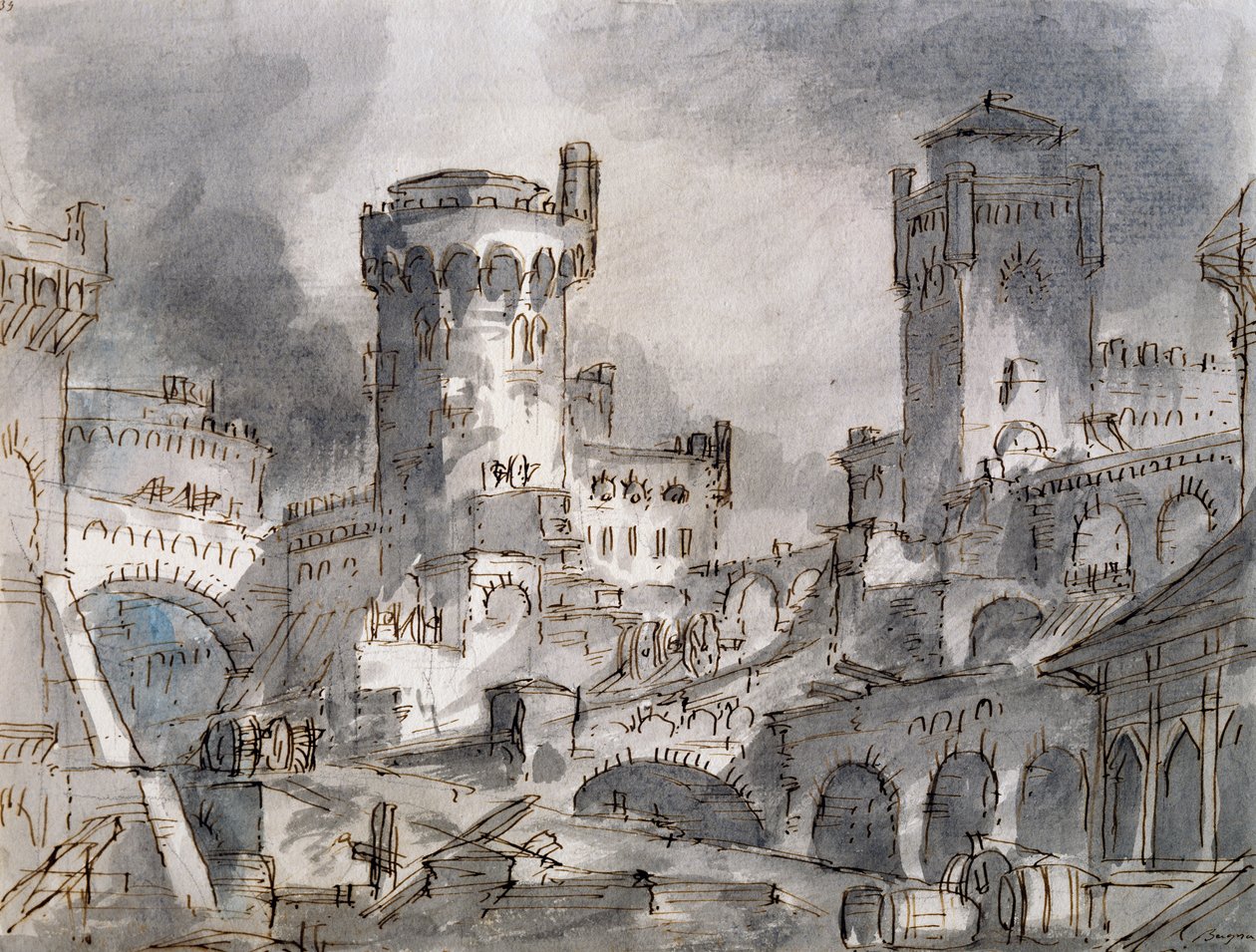 Décor de scène par Francesco Bagnara pour la première scène de L