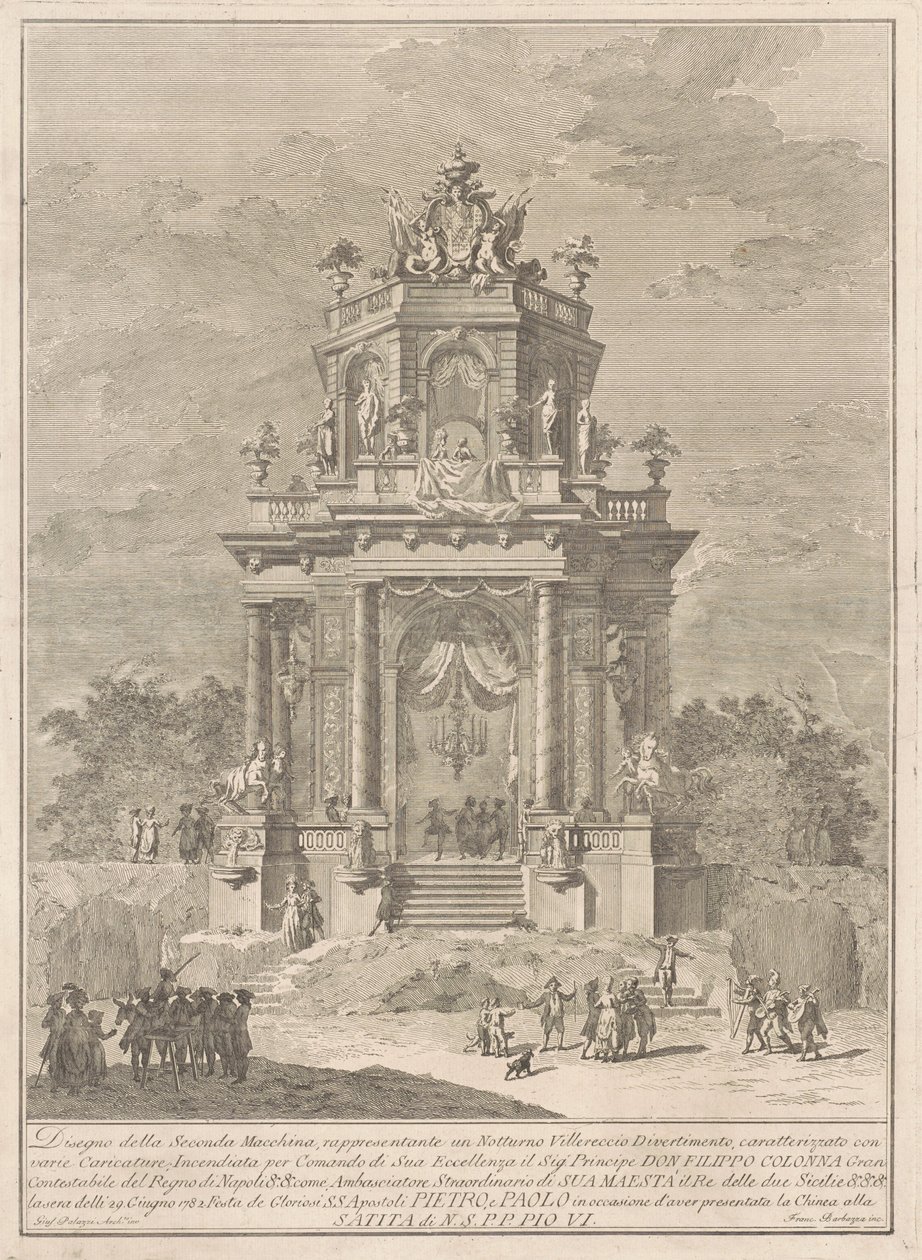 La Seconde Machine pour la Chinea de 1782 : Une fête champêtre la nuit, 1782 - Francesco Barbazza