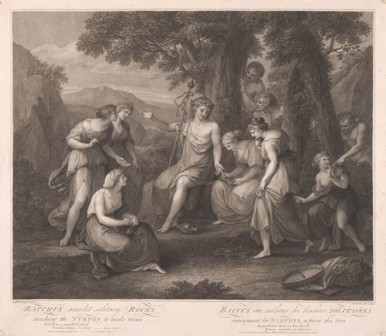 Bacchus parmi des rochers solitaires enseignant aux nymphes à composer des vers - Francesco Bartolozzi